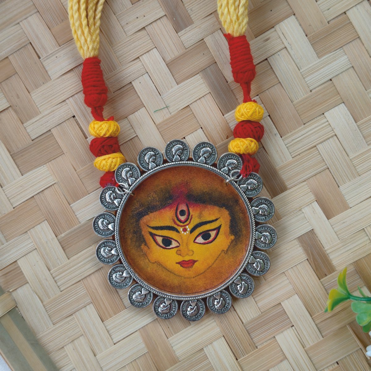 Maa Durga Face Hand Painted Long Necklace - Image 2