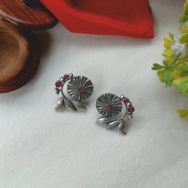 Flower Motif Silver Replica Stud Earrings