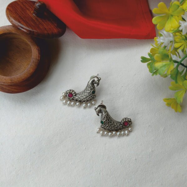 Bird Motifs Silver Replica Earrings