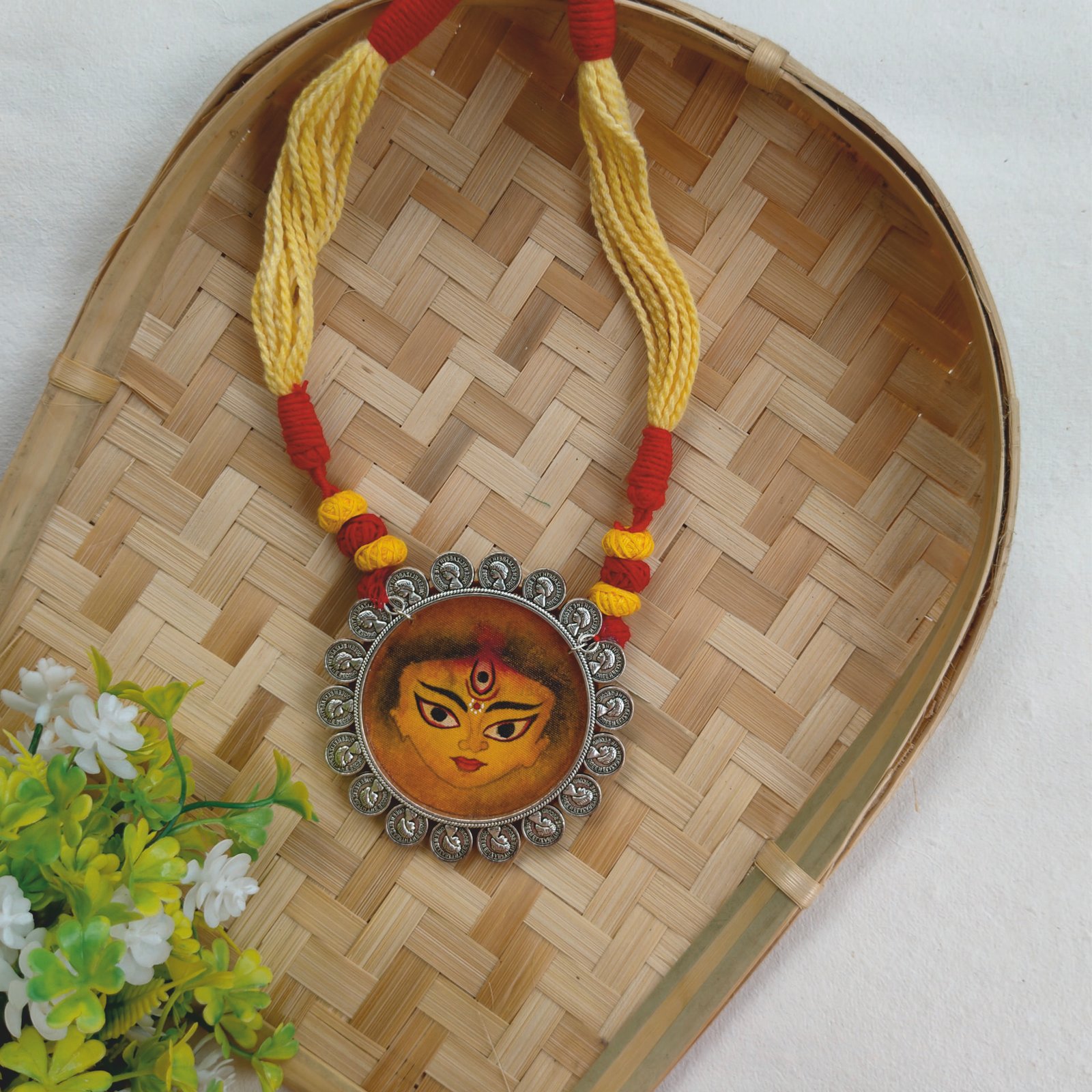 Maa Durga Face Hand Painted Long Necklace