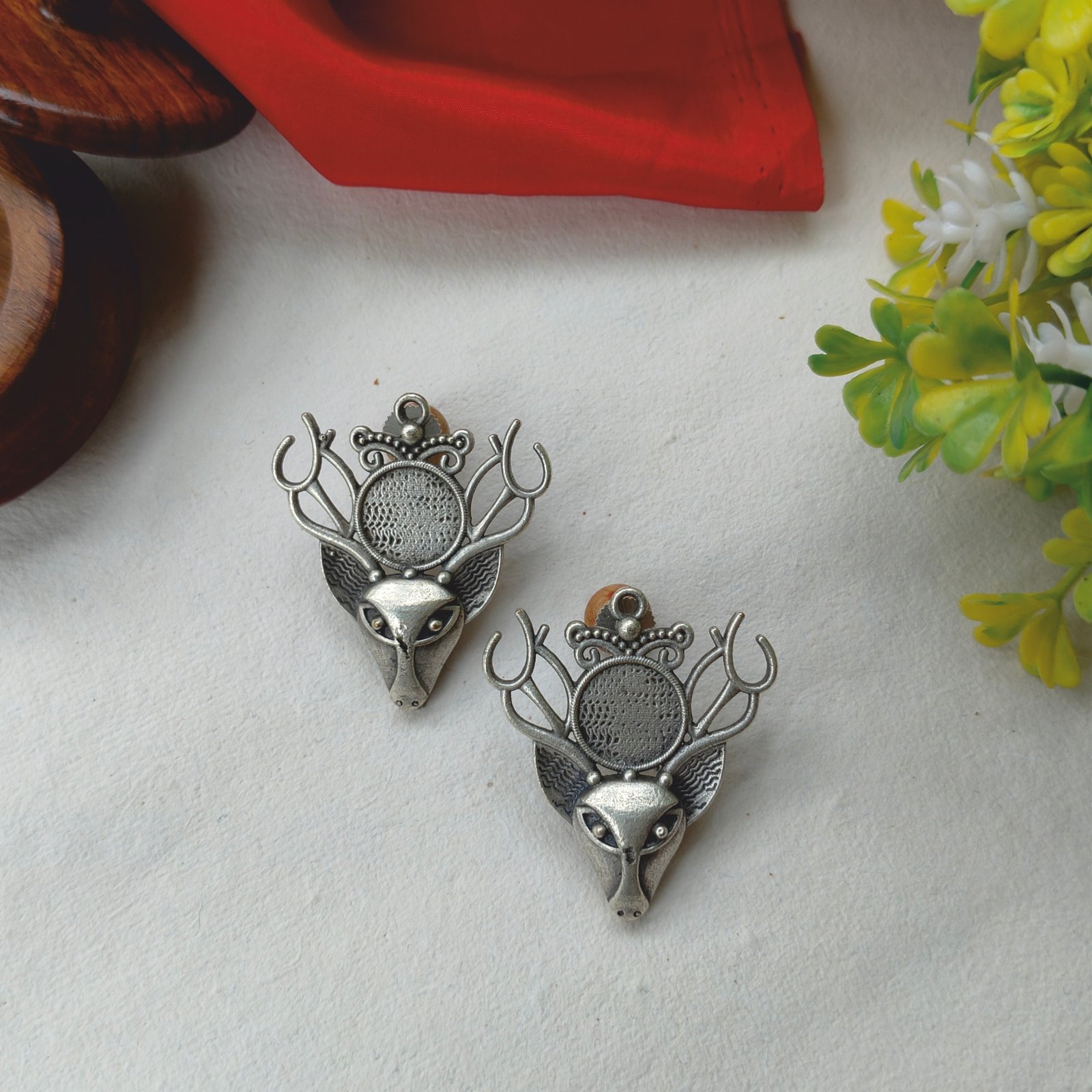 Deer Motif Silver Replica Earring