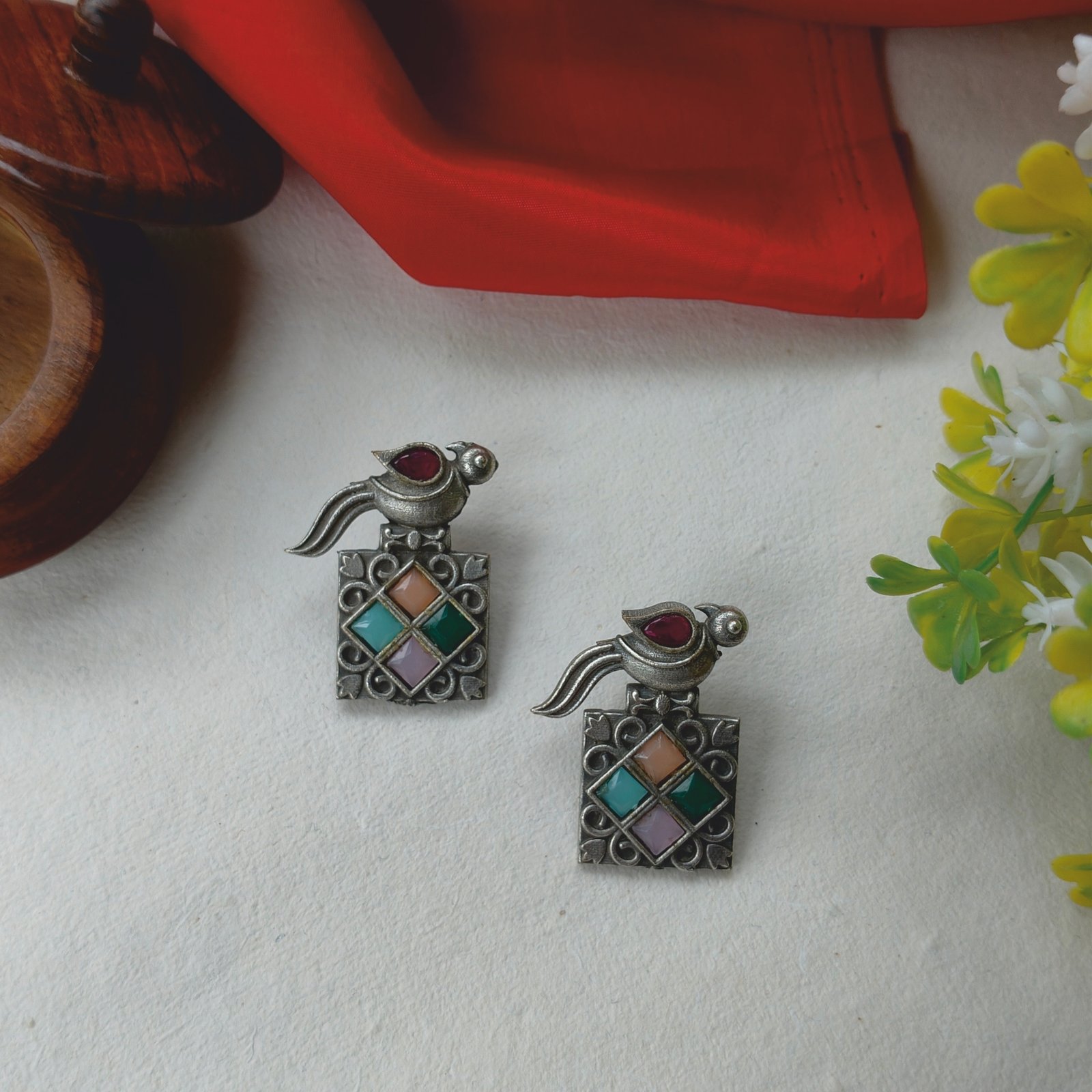 Bird Motif Silver Replica Earring