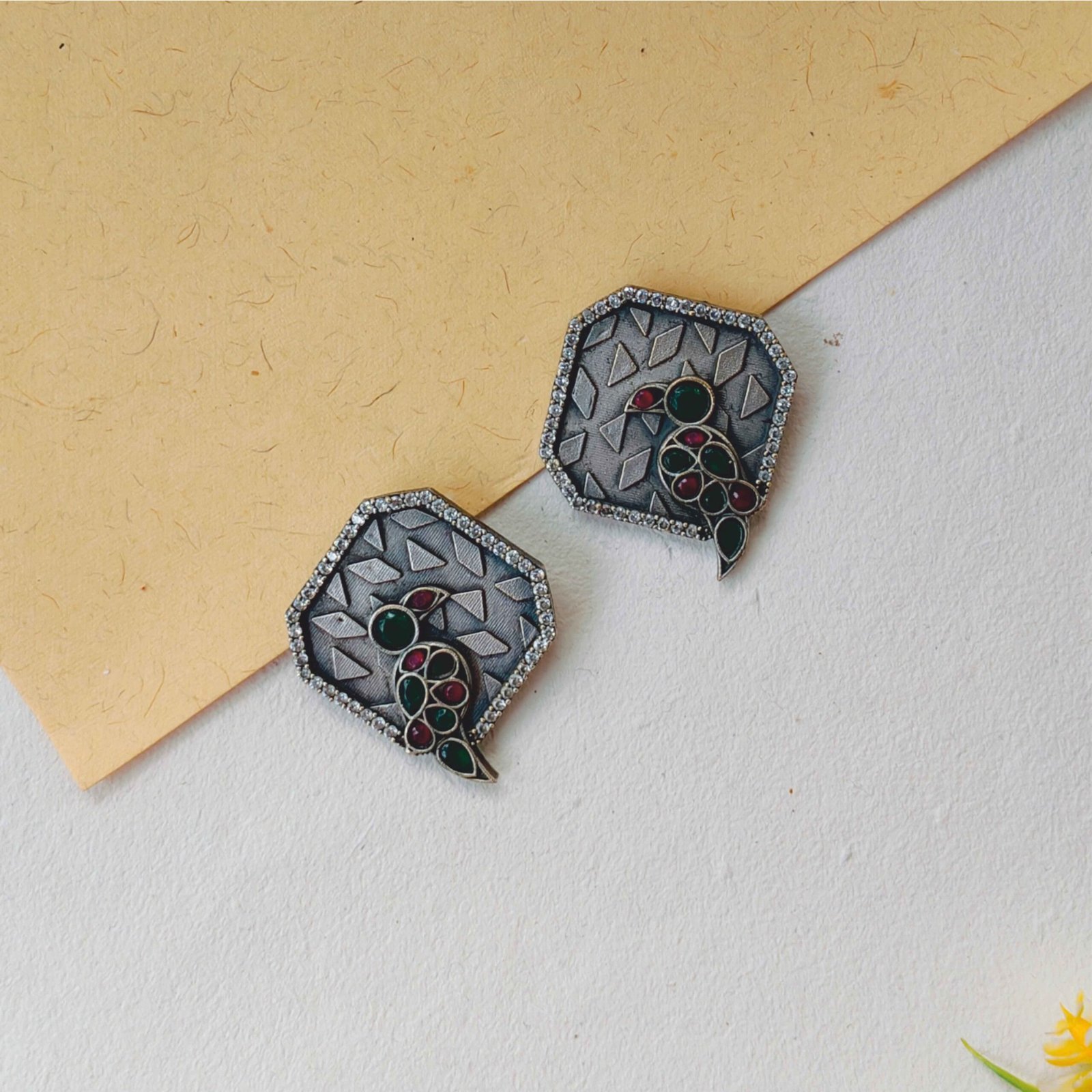 Bird Motif Multicolor Brass Stud